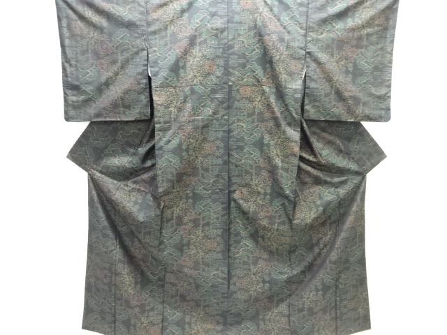JAPANESE KIMONO / DORO OSHIMA TSUMUGI KIMONO / A WOVEN FLORAL PATTERN